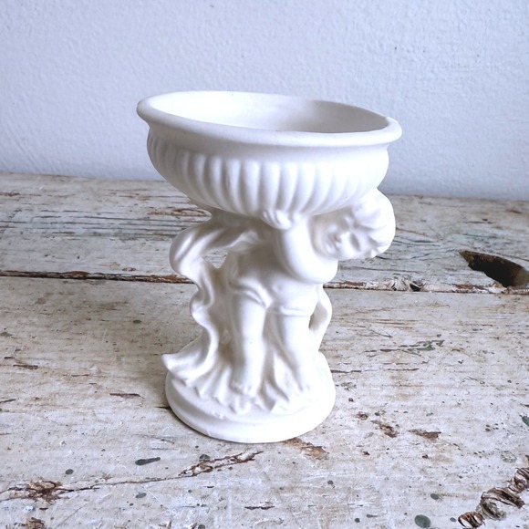 Other - Vintage White Bisque Porcelain Cherub Figurine Bowl Putto Neoclassical Decor